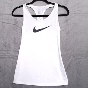 Nike Dri Fit Tank Top Women XS White Racerback Mesh Back Swoosh Athletic Shirt
